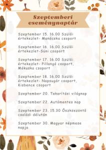 Szeptemberi eseménynaptár