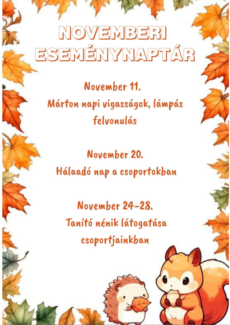 Novemberi eseménynaptár