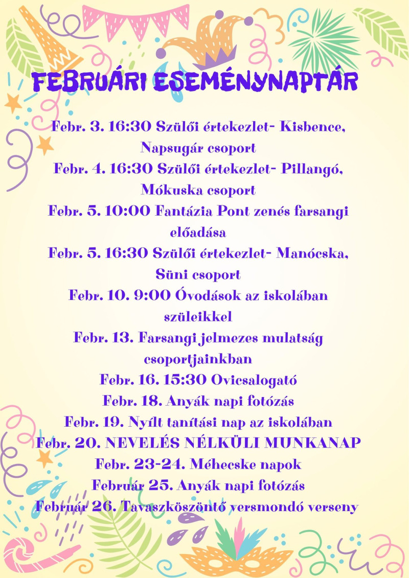 Februári eseménynaptár