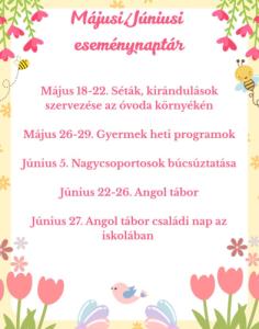 Májusi/júniusi eseménynaptár