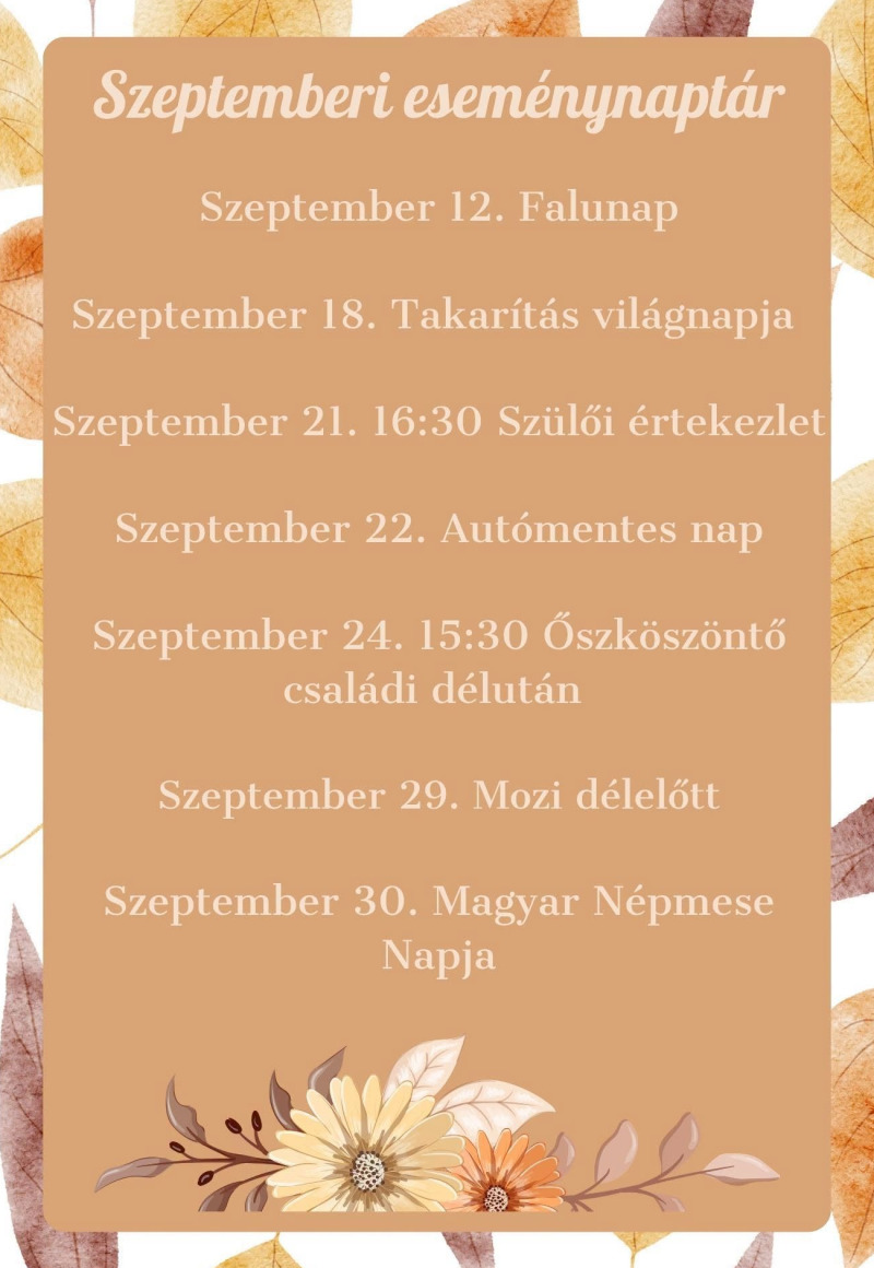 Szeptemberi eseménynaptár