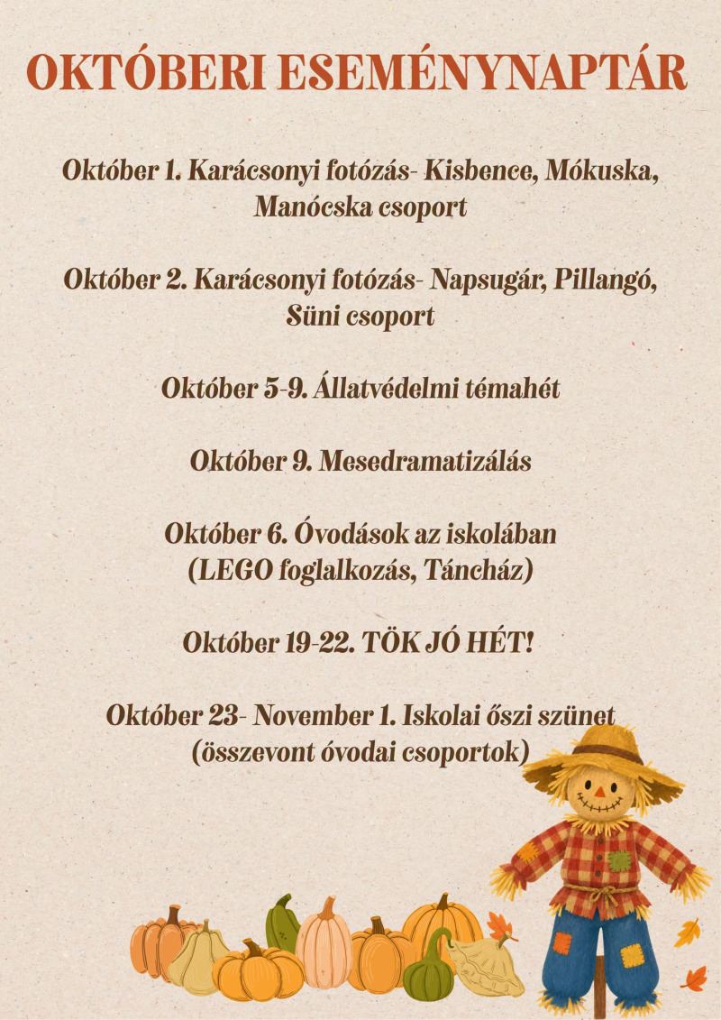 Októberi eseménynaptár